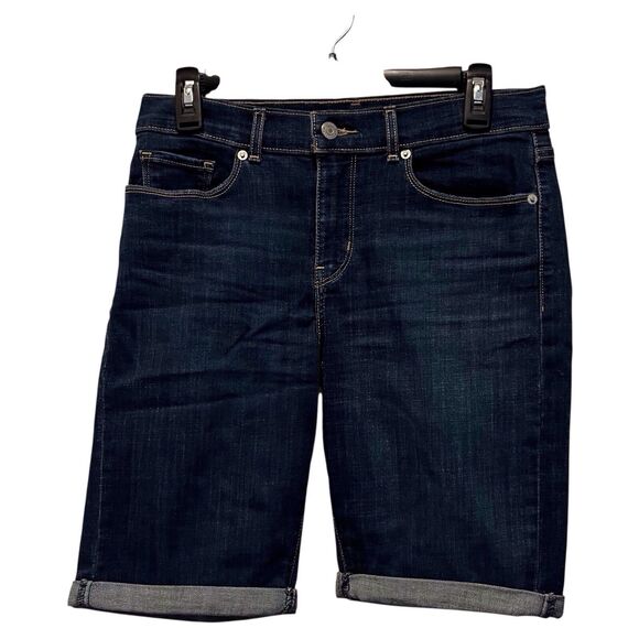 Levis Bermuda Shorts Womens 28 Dark Blue Denim Rolled Cuff Stretch Casual Jean - Picture 4 of 10